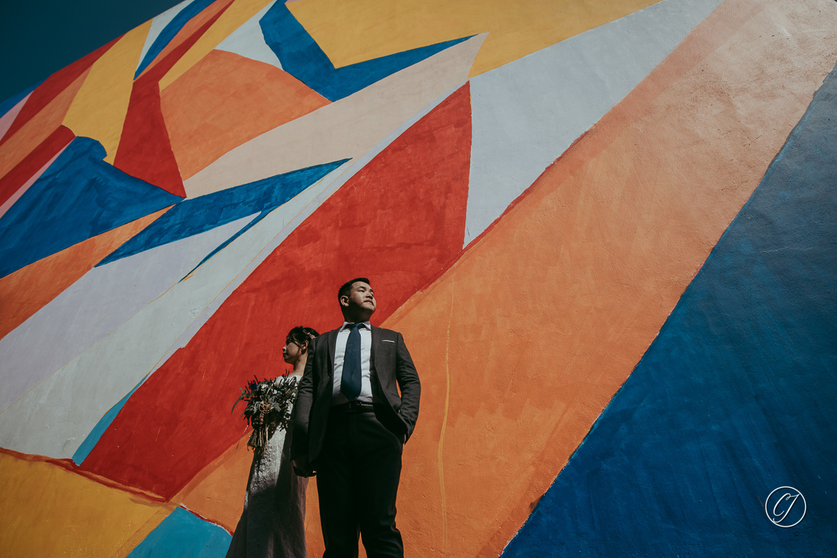 Melaka street mural with bridal portrait