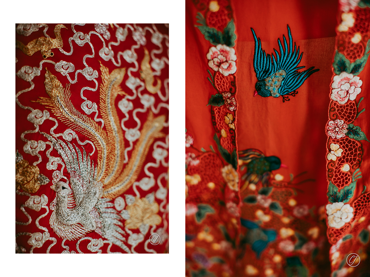 Details of traditional Chinese Kua and Nyonya Kebaya for wedding