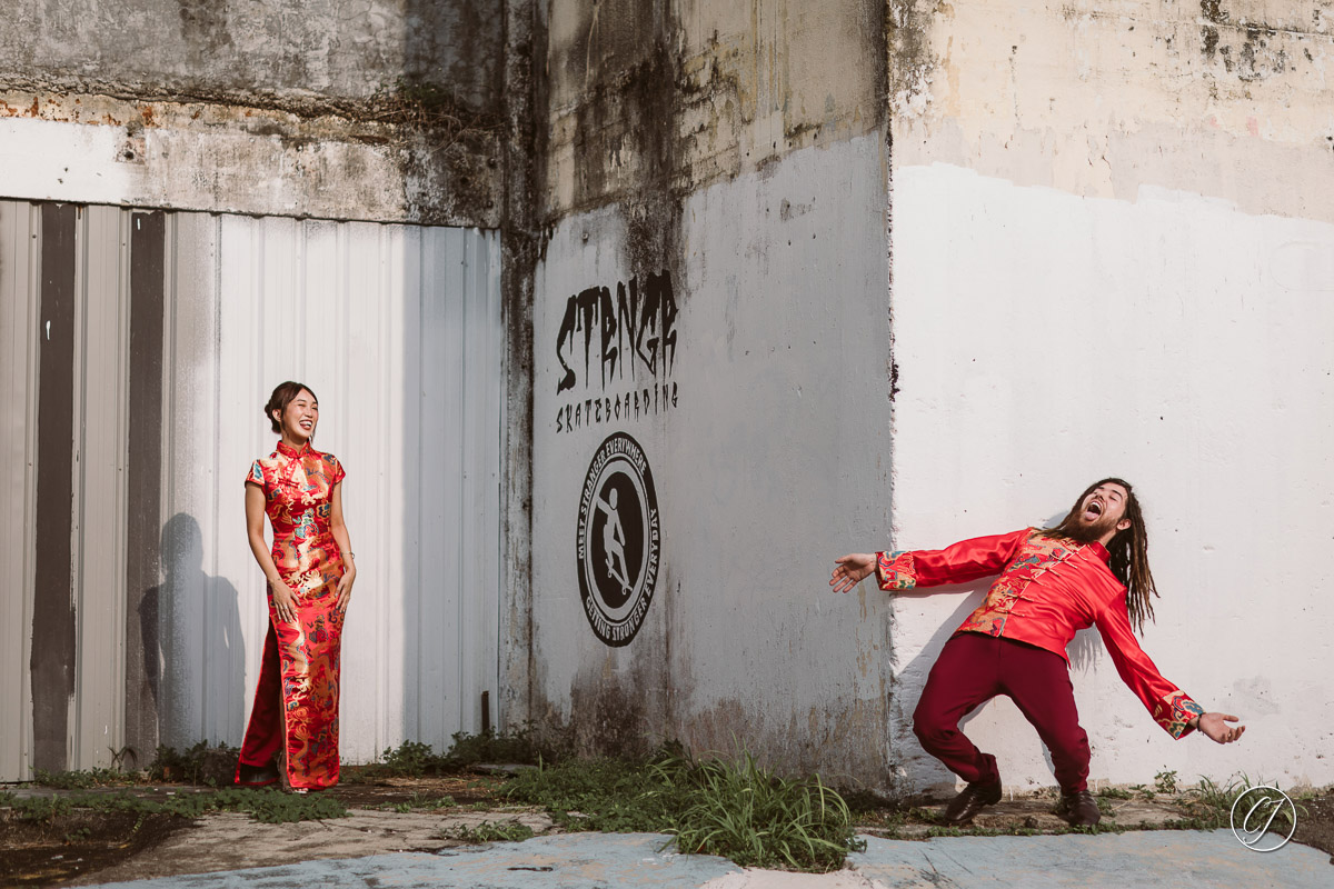 Abandoned building in Melaka, with couple flew from Chiang Mai, Thailand