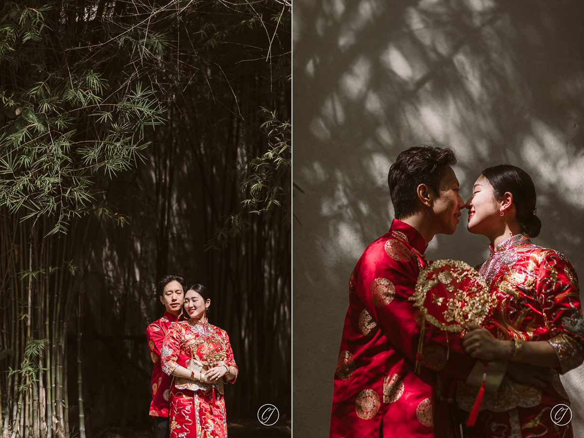Korean bride in Chinese Qun Kua, with Malaysian groom