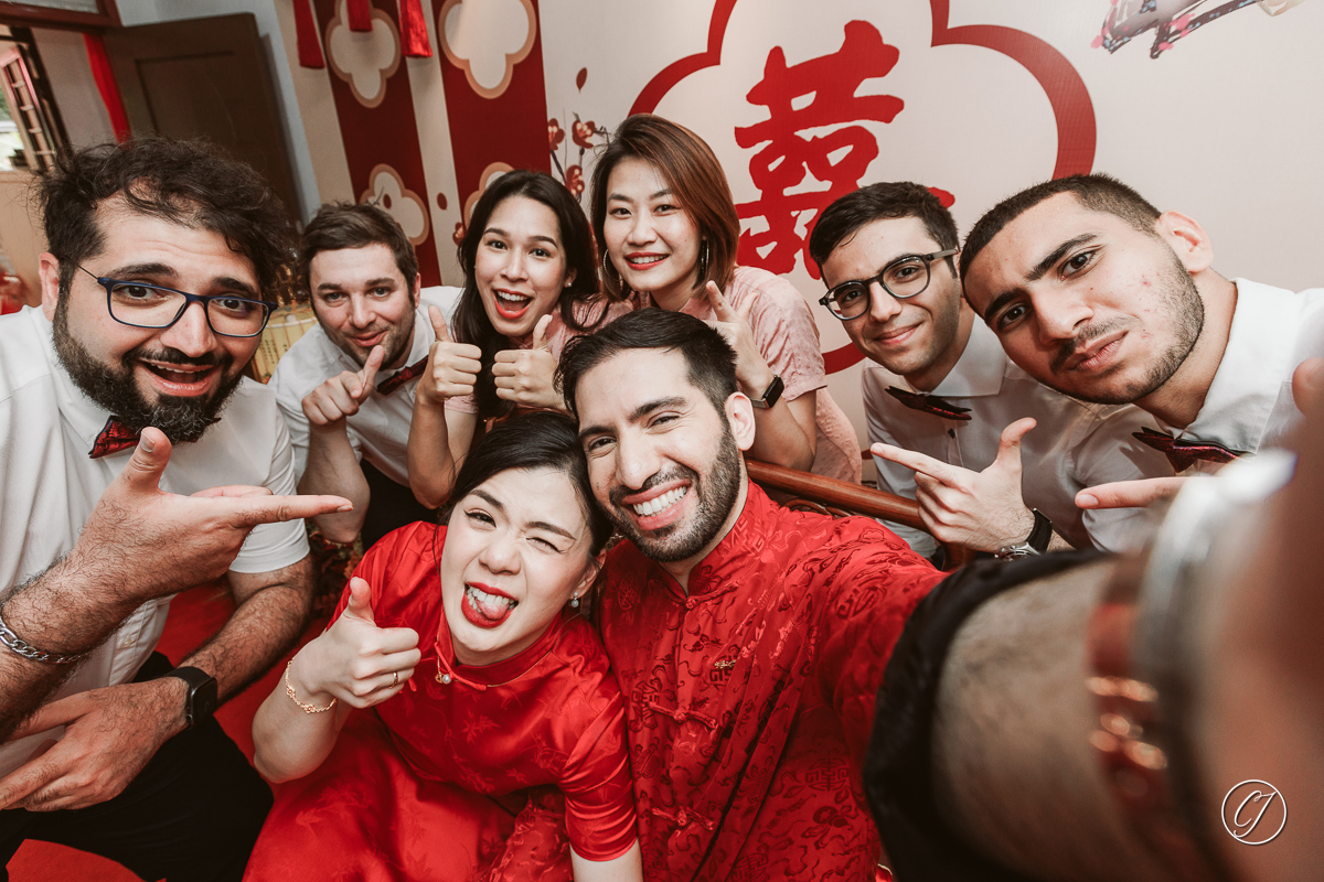Wefie with bridesmaids and groomsmen