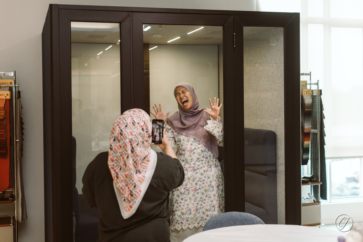 Mini meeting room with staff having fun