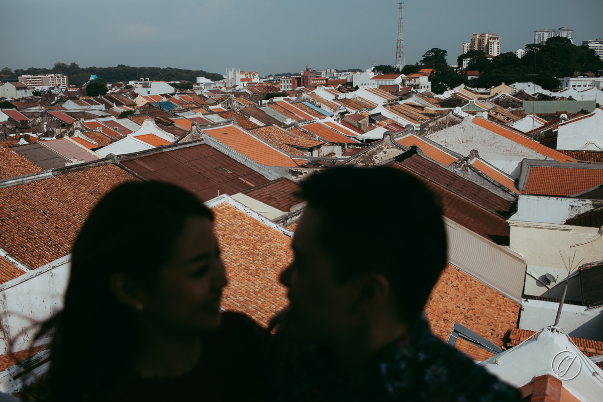 Melaka heritage street rooftop portrait
